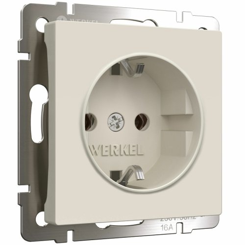 Розетка с заземлением без рамки Werkel 1-м. шторки айвори матовый картинка
